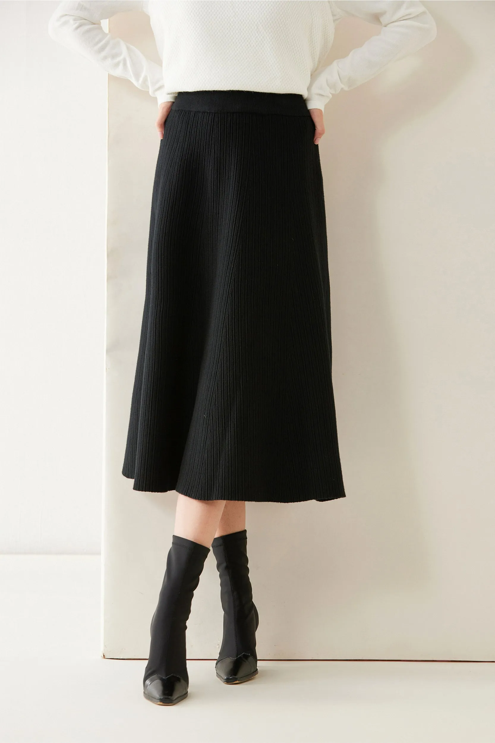 Juno A-line Stretch Knit Midi Skirt