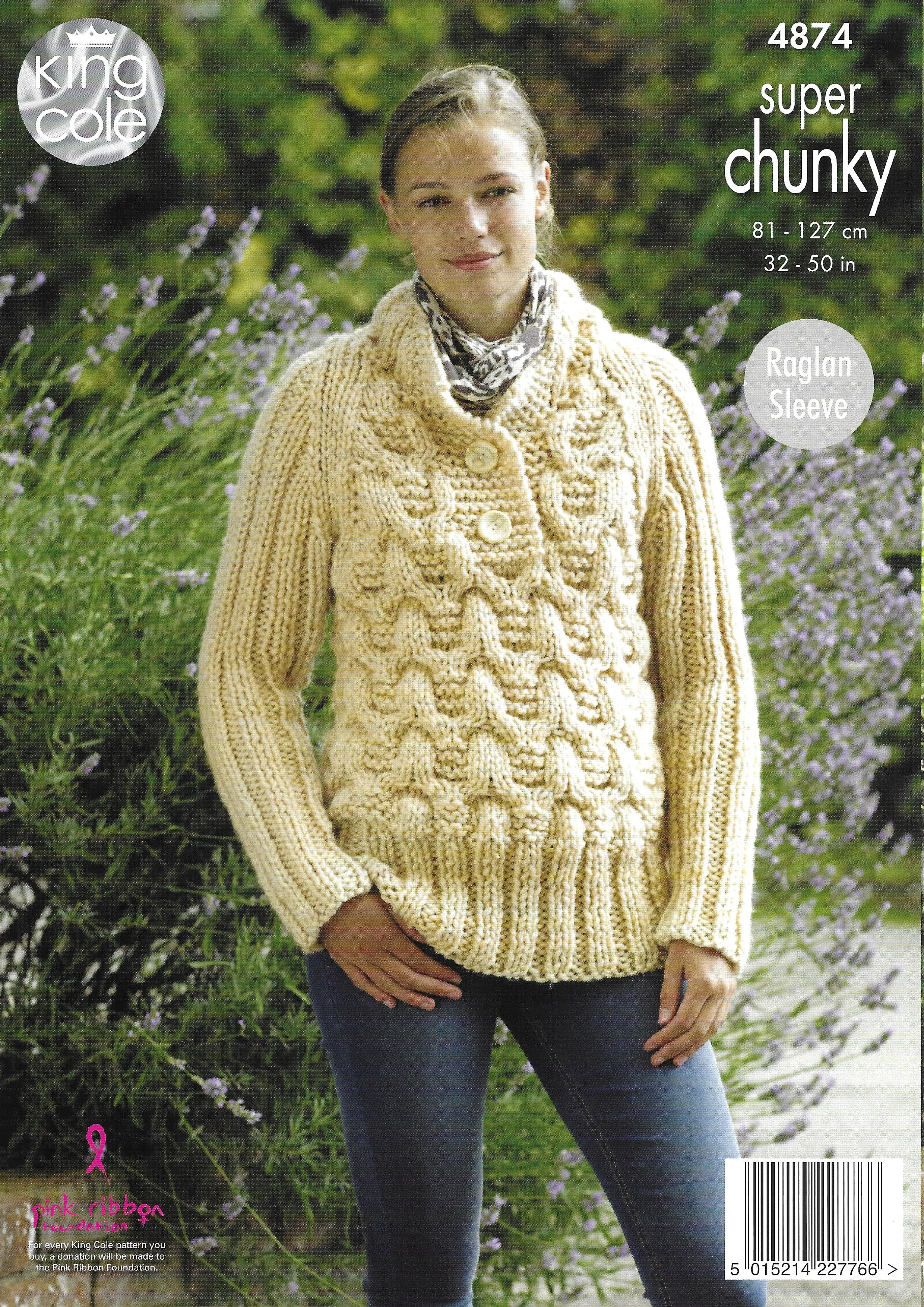 King Cole 4874 Jacket & Sweater Raglan Sleeve Super Chunky Knitting Pattern