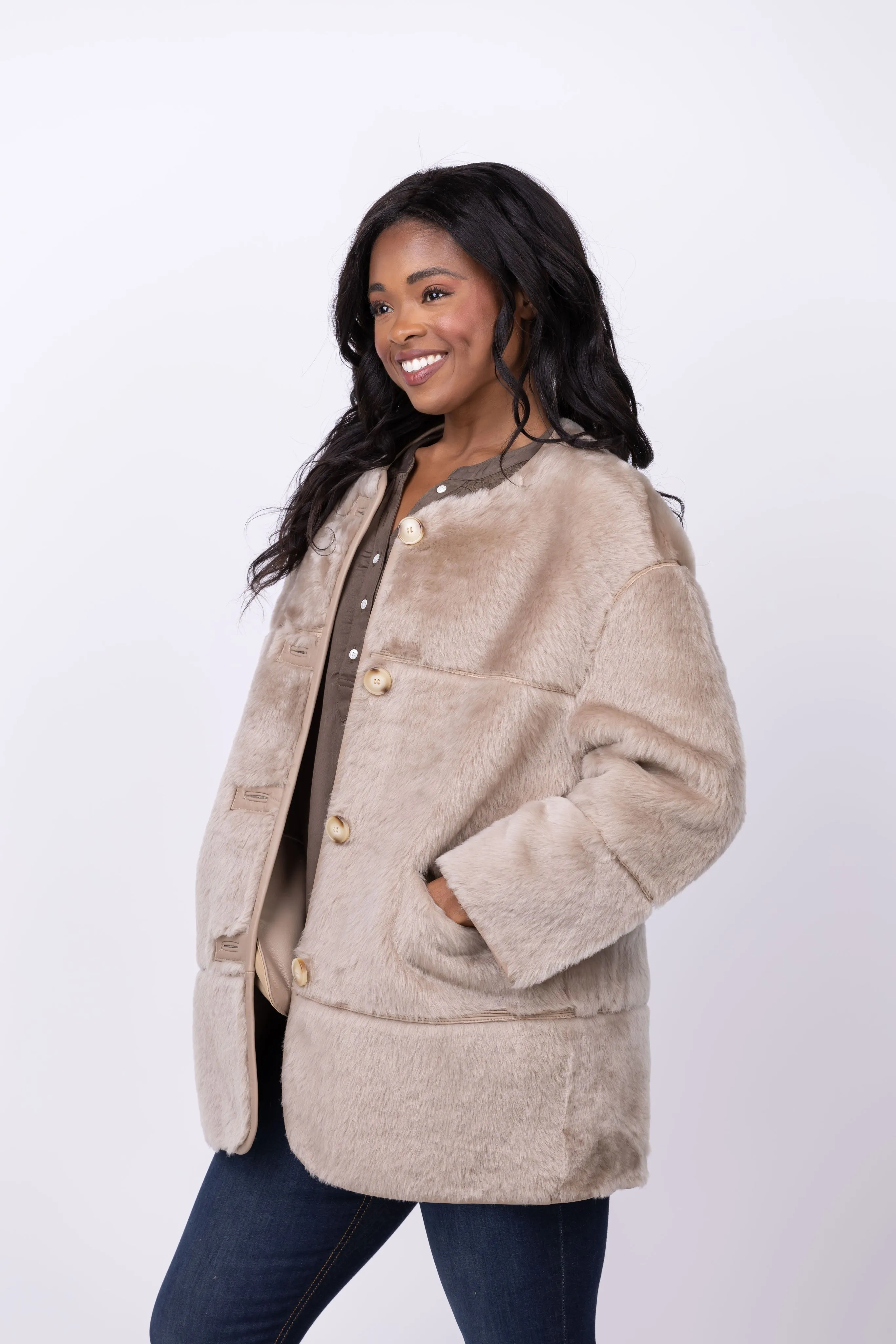 Linda Richards Banded Lamp Jacket in Oatmeal