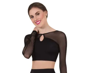 Long Mesh Sleeve Crop Top with Keyhole
