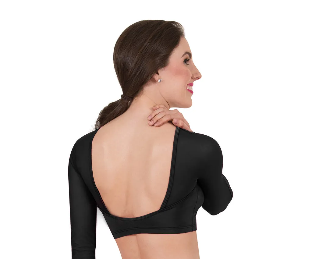 Long Mesh Sleeve Crop Top with Keyhole