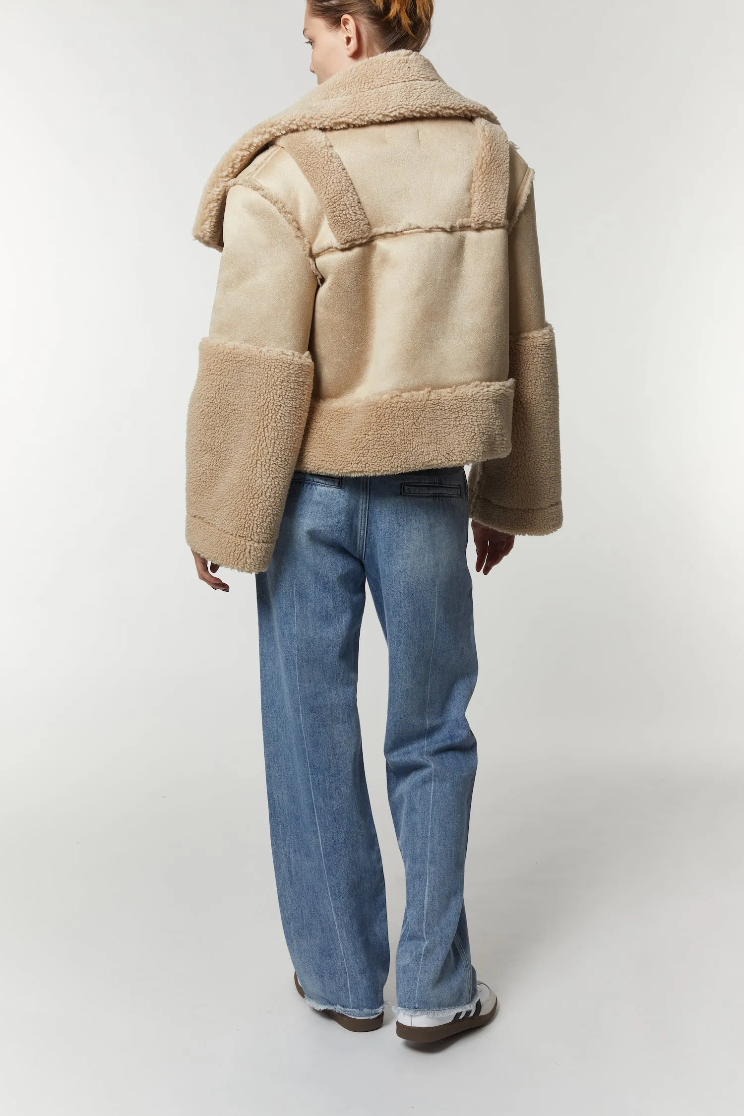 Marlise Shearling Moto Coat, Natural