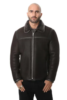 Men's Leather Jacket, Washed Brown with Brissa Wool