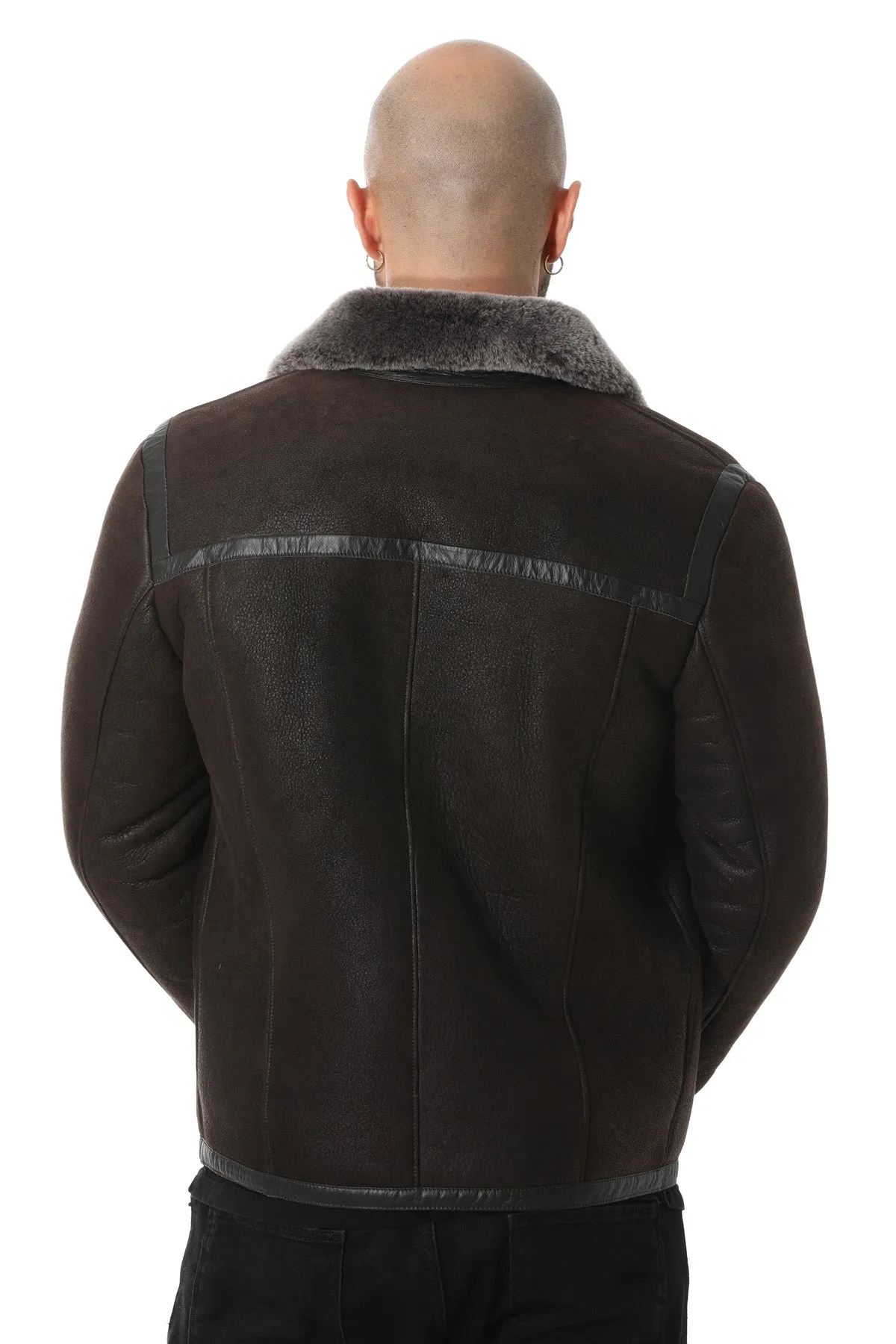Men's Leather Jacket, Washed Brown with Brissa Wool