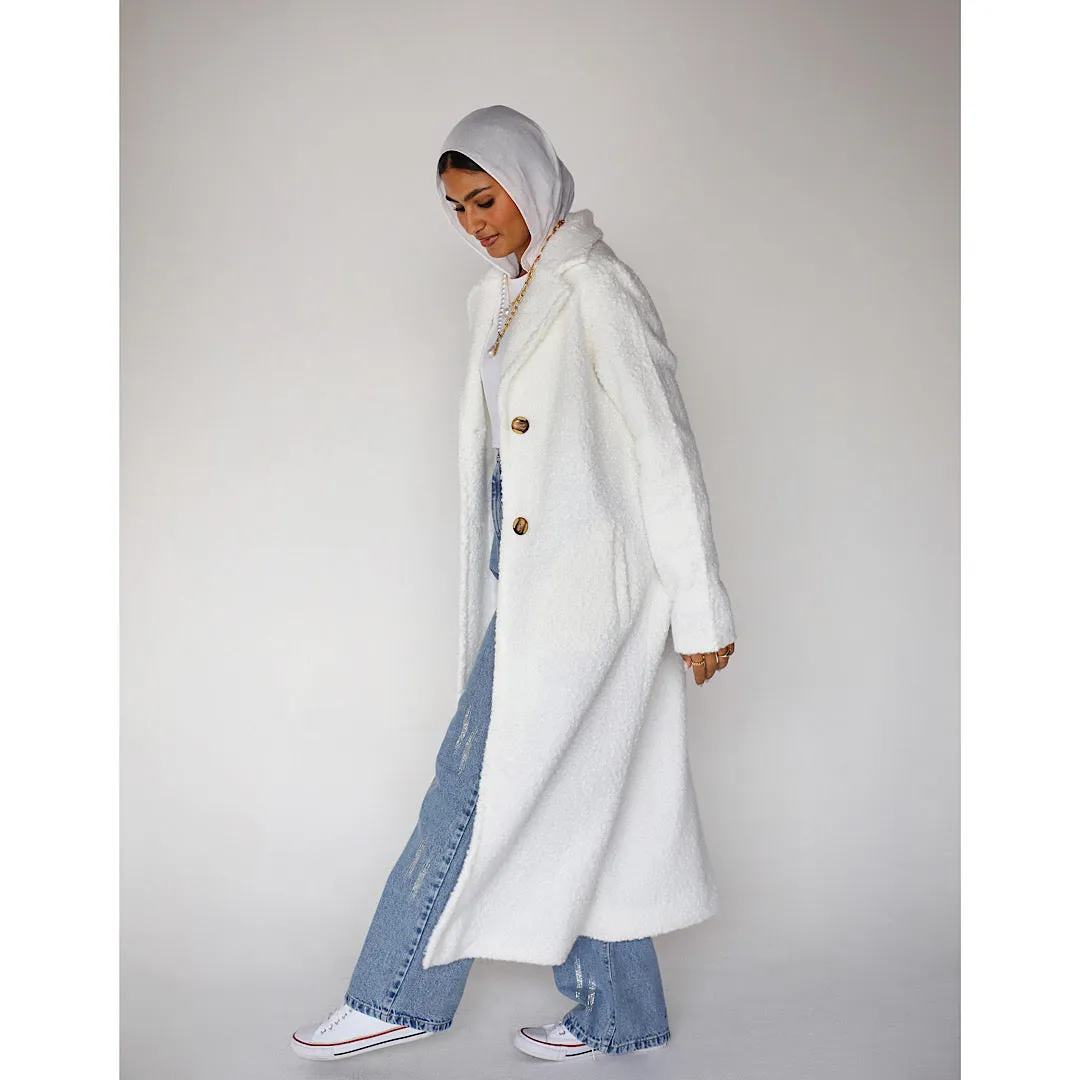 Off white faux shearling long coat