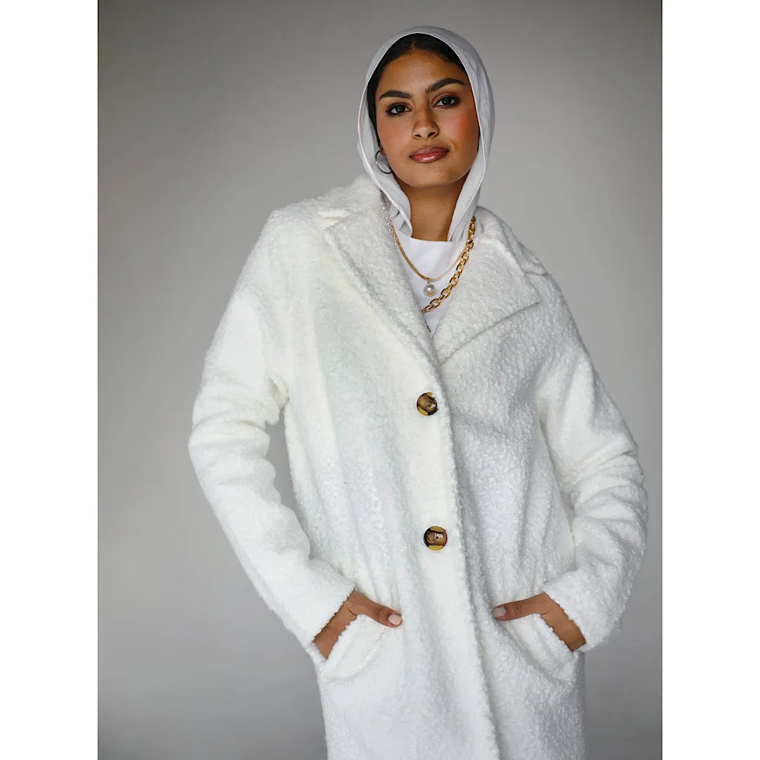 Off white faux shearling long coat