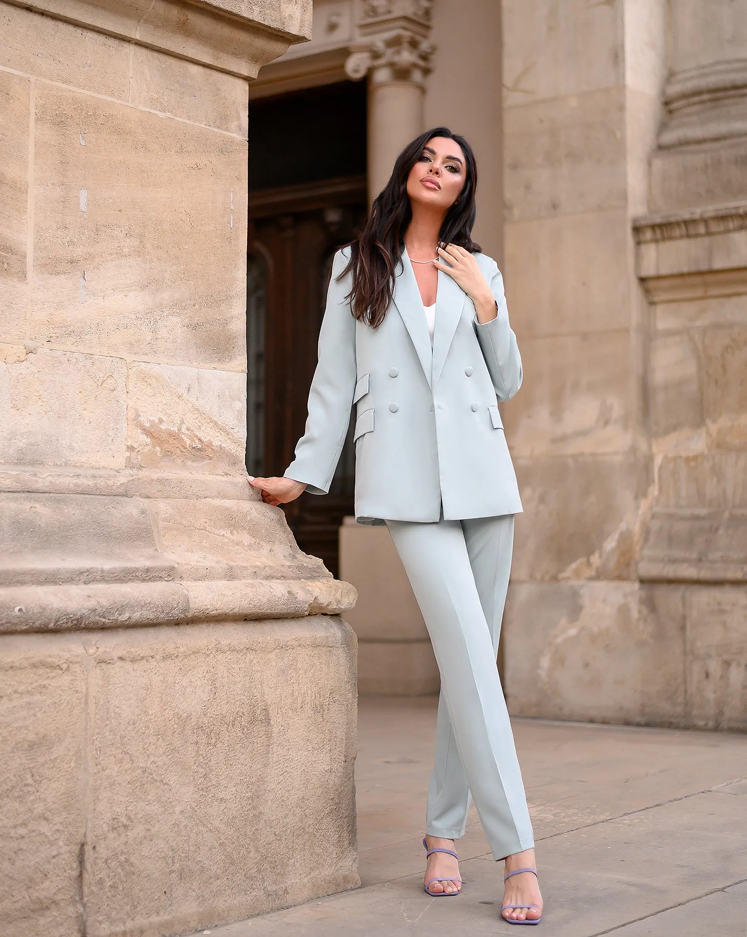 Olive Double-Breasted Suit 2-Piece