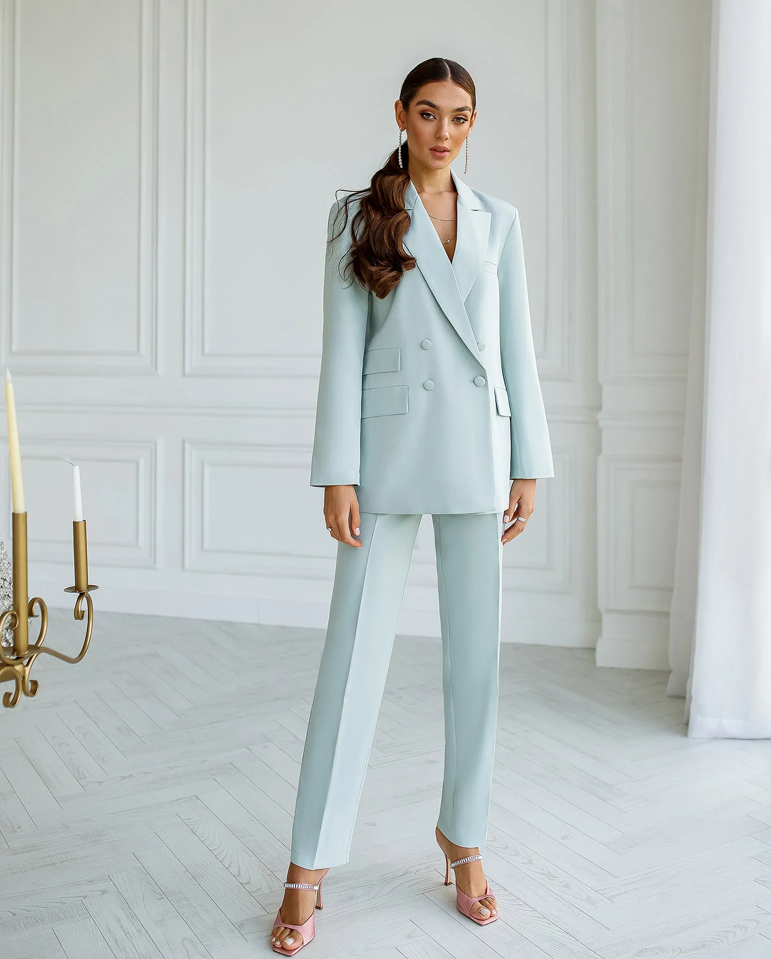 Olive Double-Breasted Suit 2-Piece