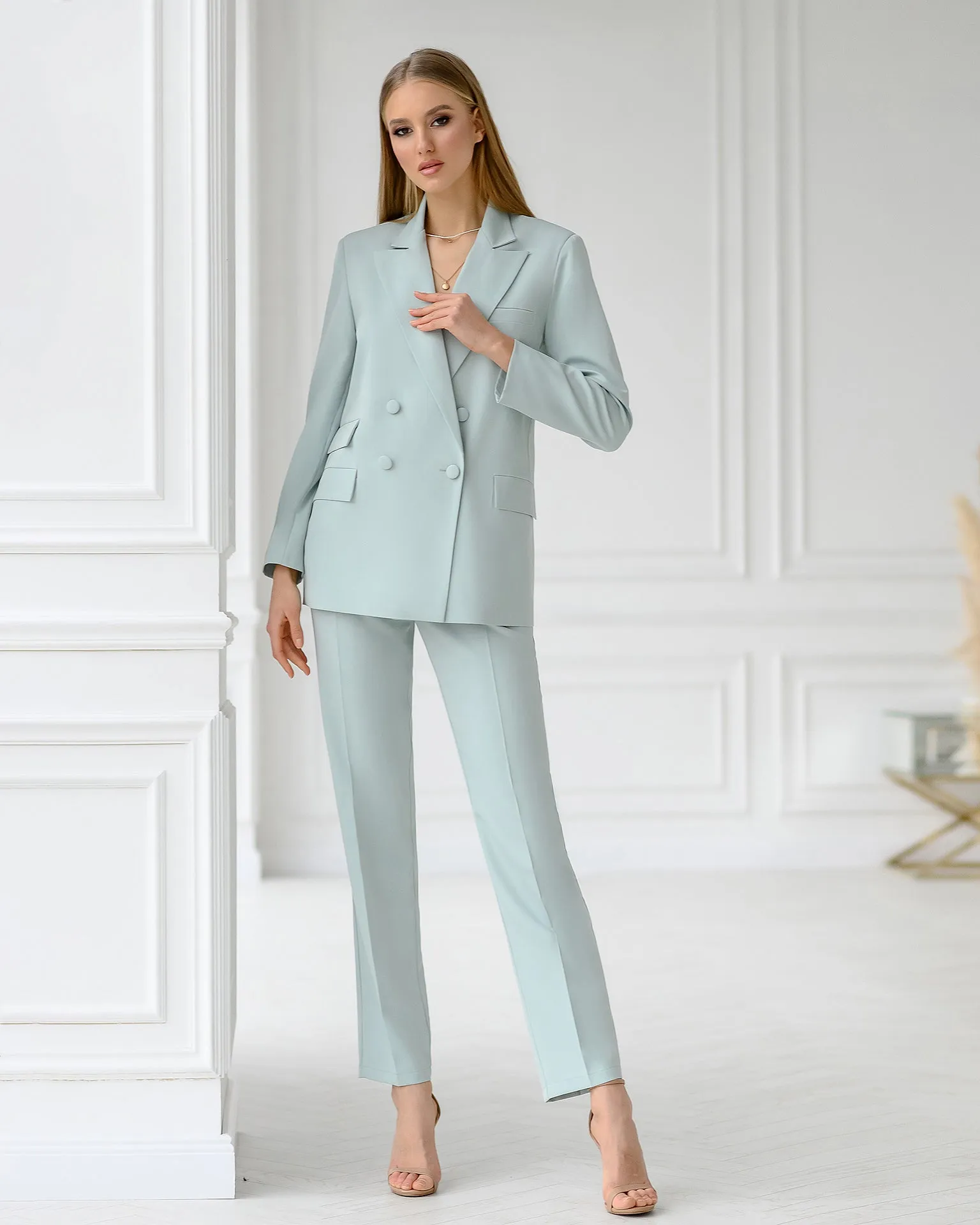 Olive Double-Breasted Suit 2-Piece