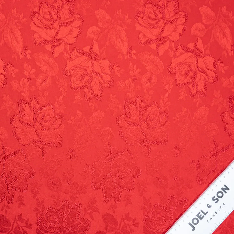 Rose Jacquard Red Coloured Cloqué