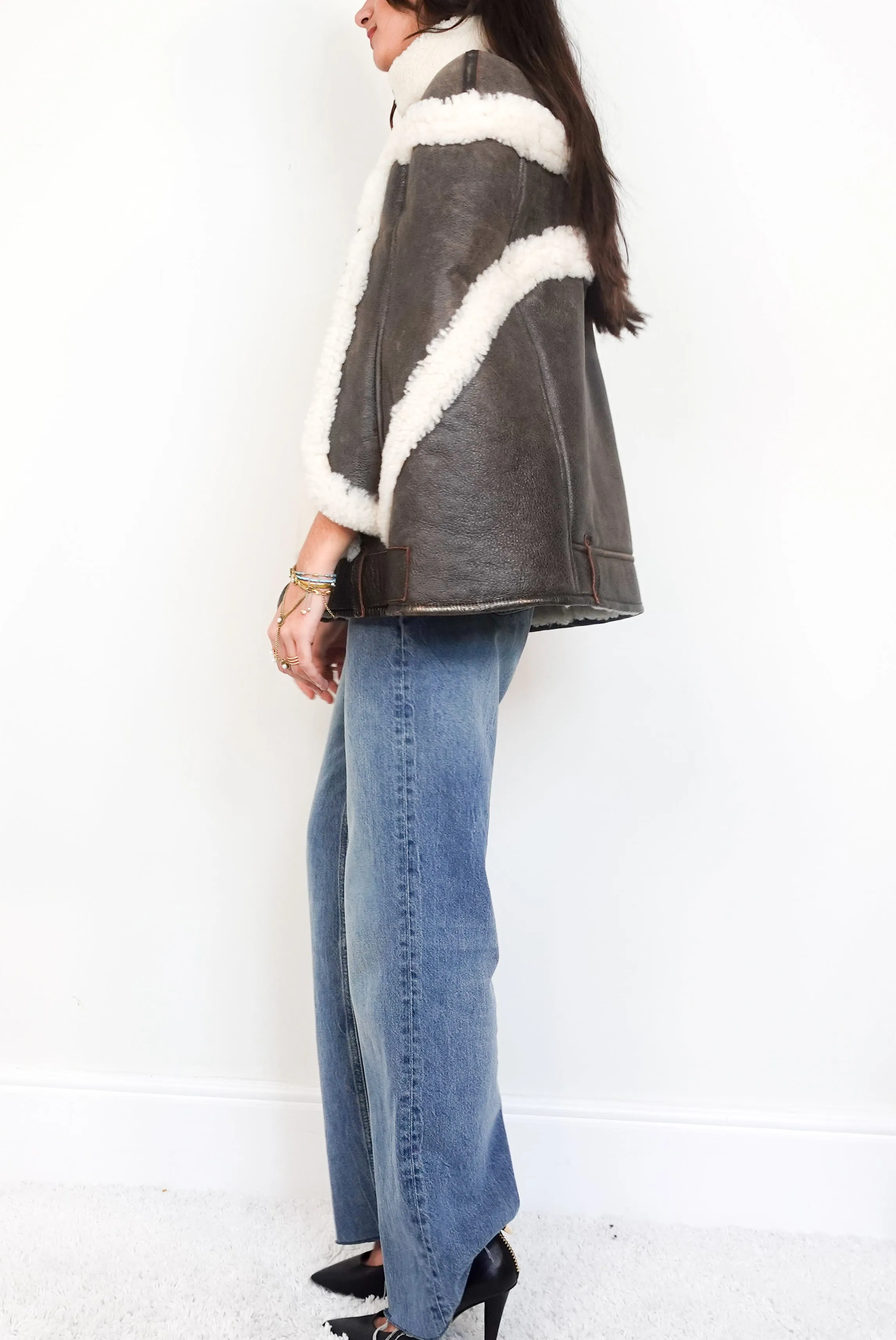 Shearling and leather cape RRP £2420