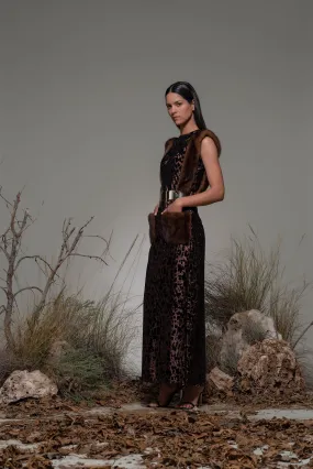 Sleeveless Column Midi Dress with Fur Details