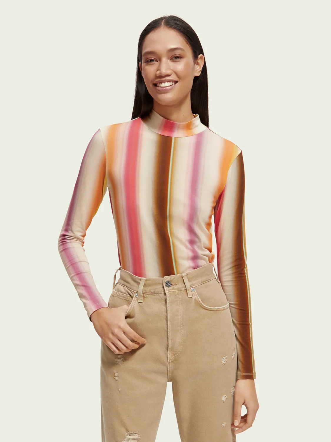 Slim Fit Mock Neck Printed Long Sleeve Shirt