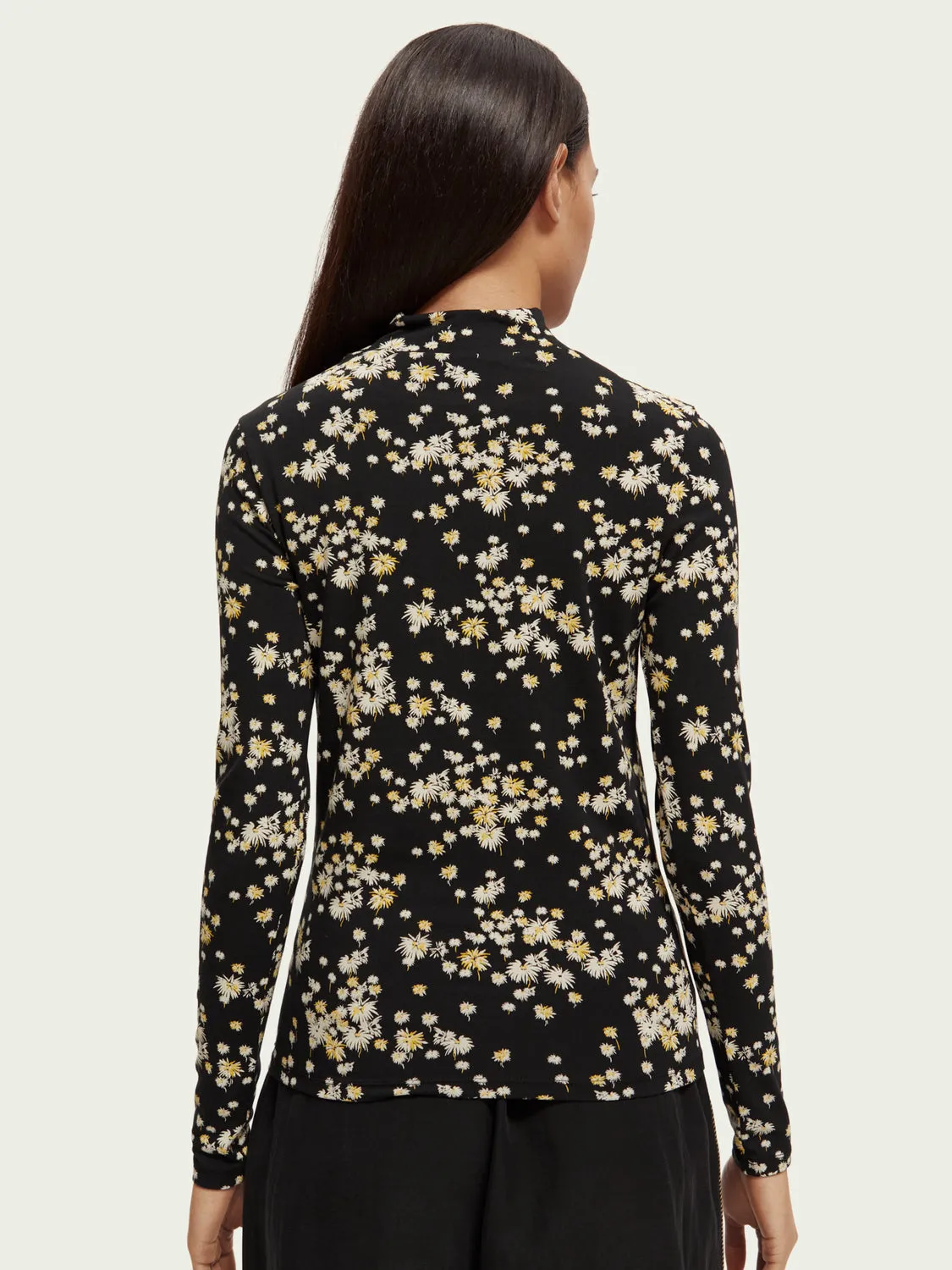 Slim Fit Mock Neck Printed Long Sleeve Shirt