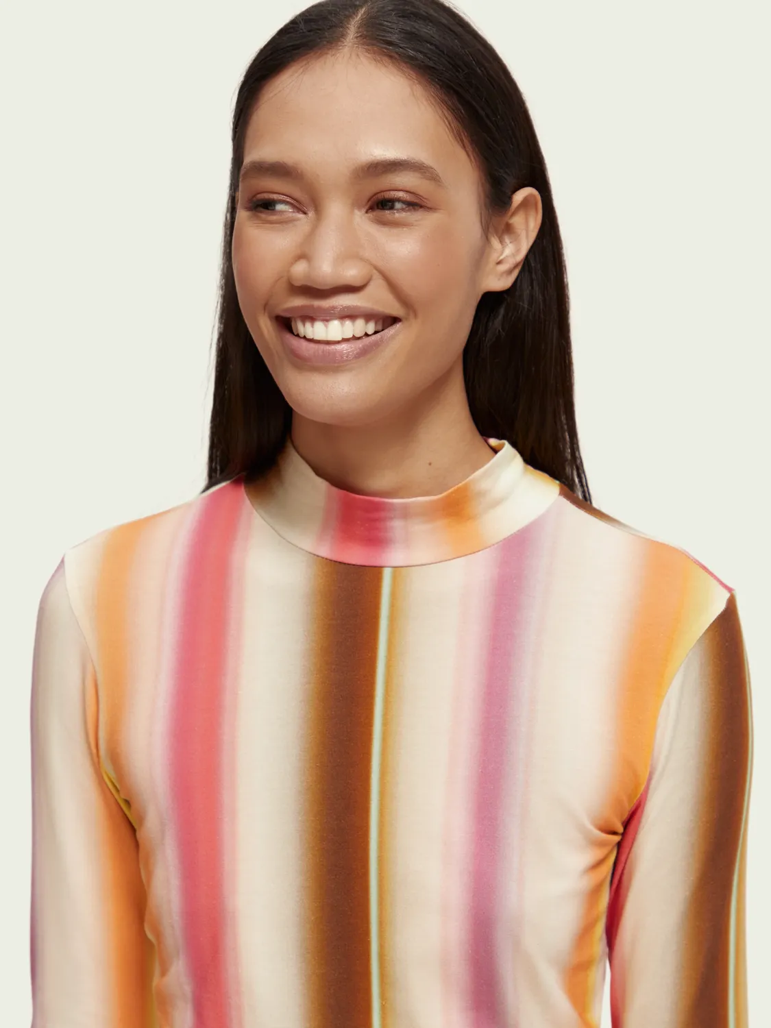 Slim Fit Mock Neck Printed Long Sleeve Shirt