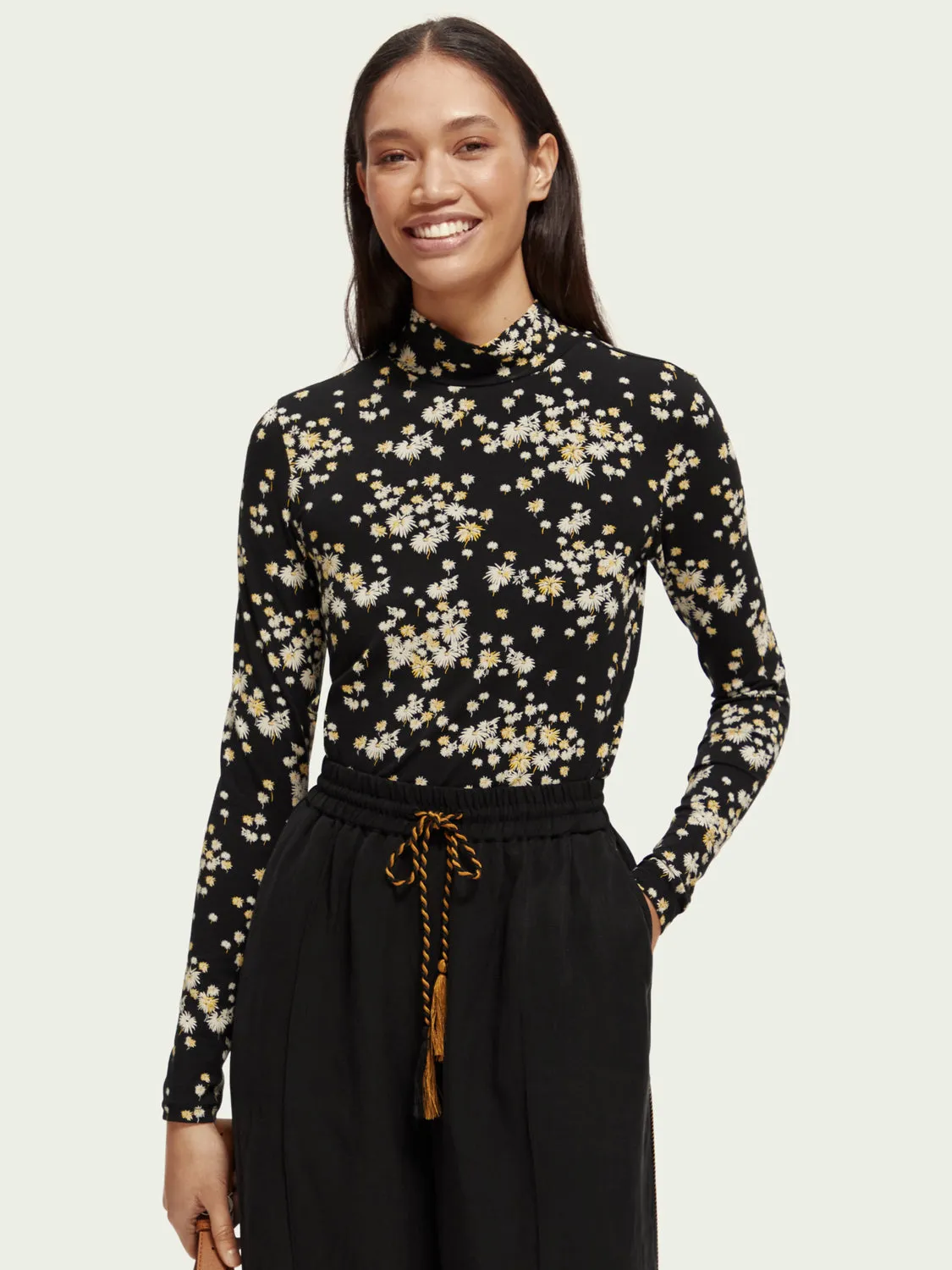 Slim Fit Mock Neck Printed Long Sleeve Shirt