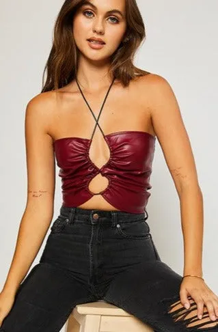 Vegan Leather Ruched Top
