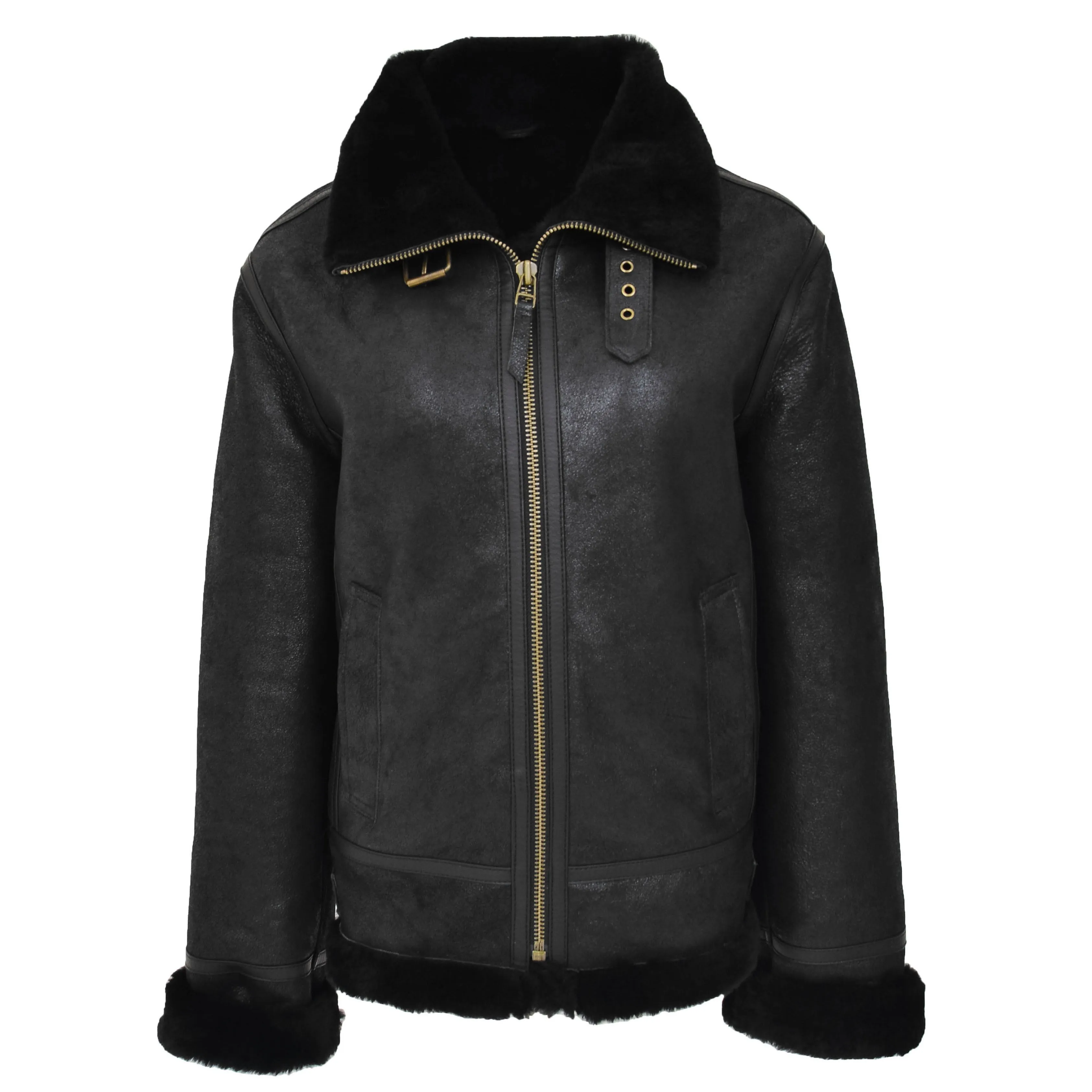 Womens Sheepskin B3 Detachable Hoodie Jacket Naomi Black