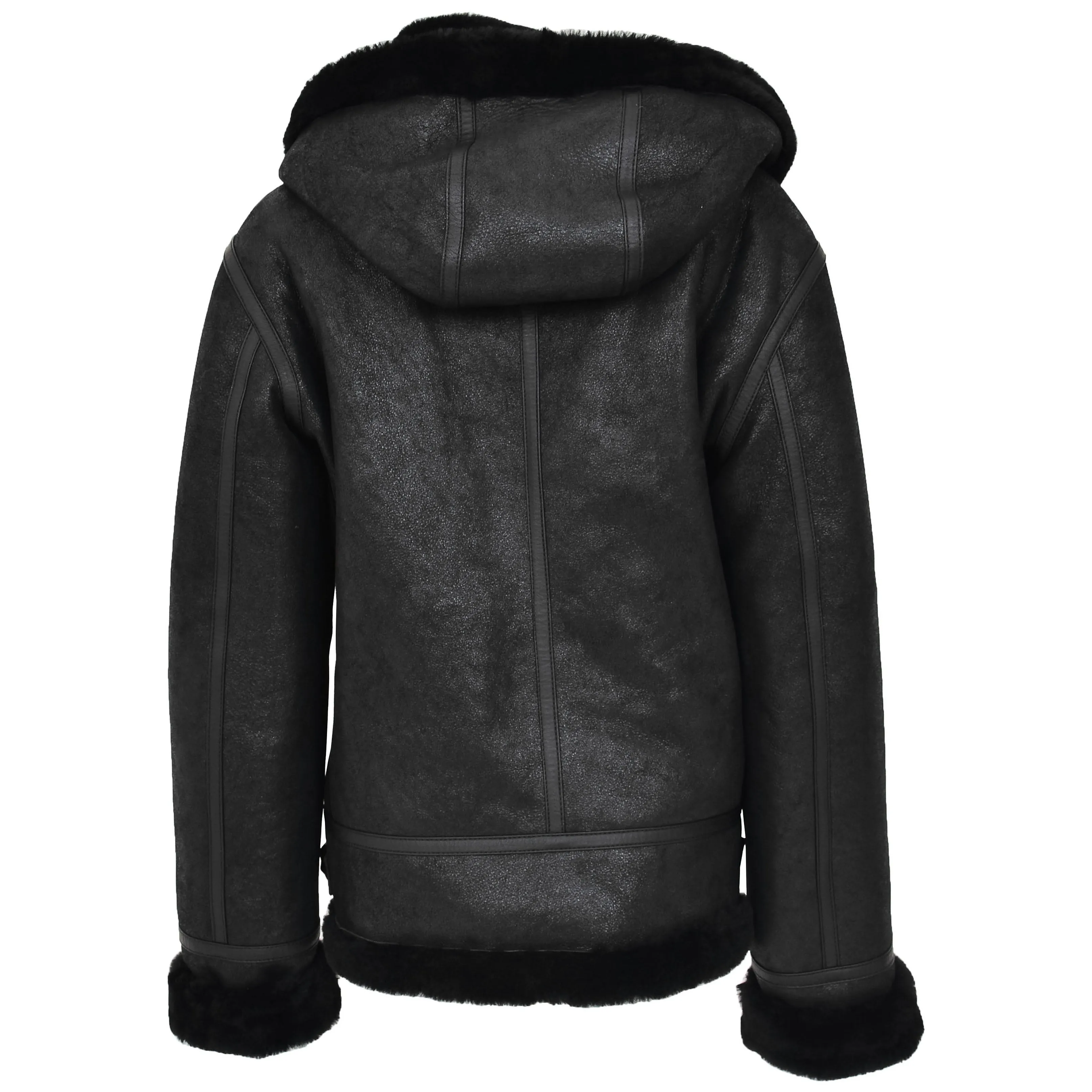 Womens Sheepskin B3 Detachable Hoodie Jacket Naomi Black